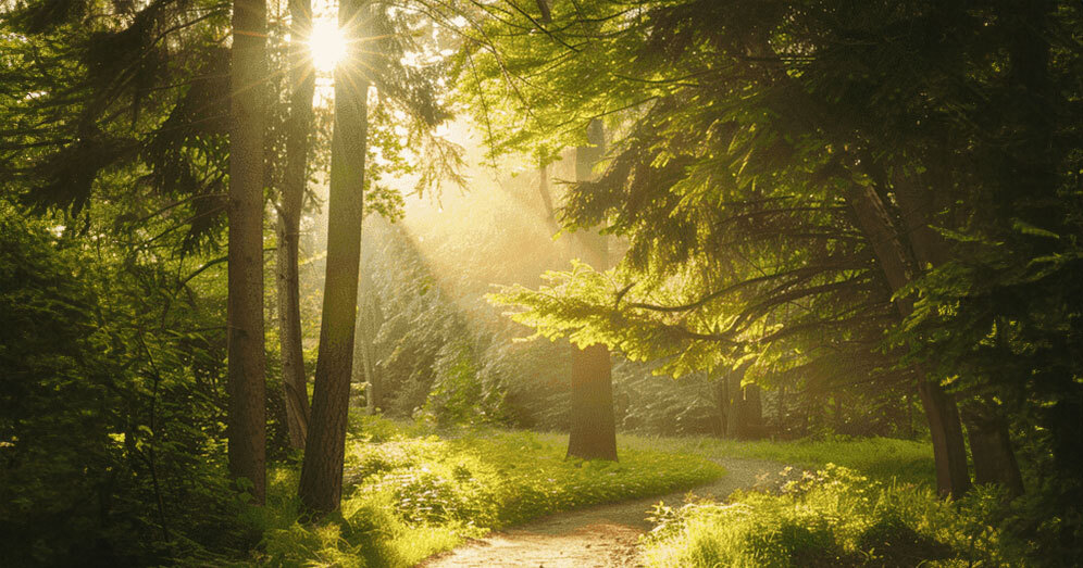 Sunlit path through a forest, symbolizing the journey and progress in ABA Therapy.