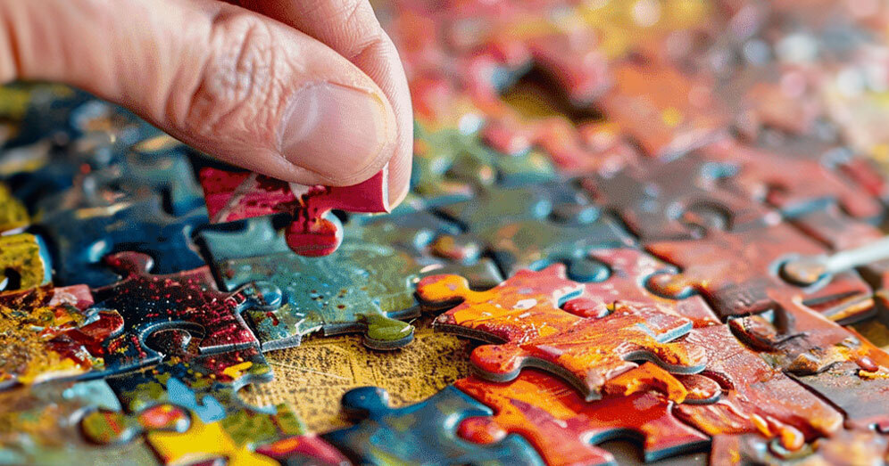 Colorful puzzle pieces coming together, symbolizing the integration of ABA therapy concepts